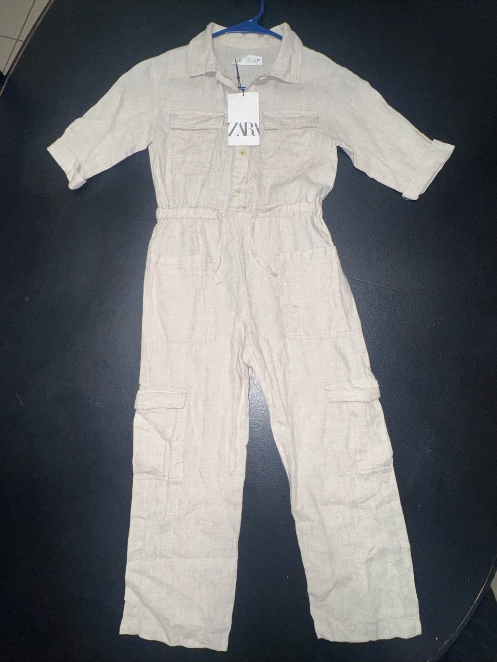 Zara Kids Linen-Blend Cream Utility Jumpsuit